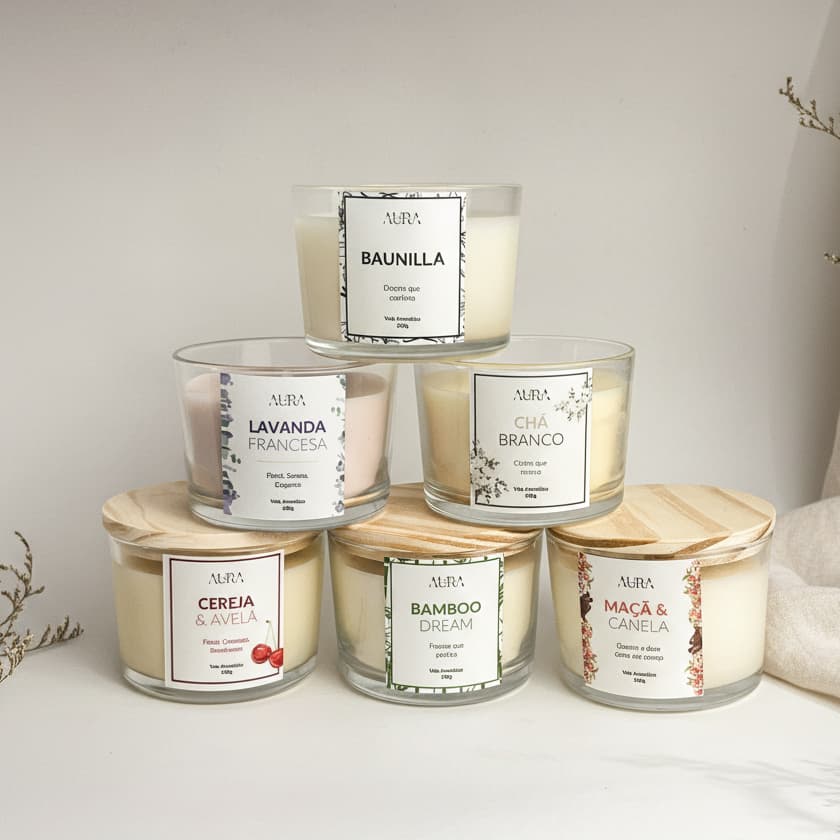 Kit 2 Velas Aromáticas 100g - Personalizável | Presente | Cera Vegetal - Aura Aromas