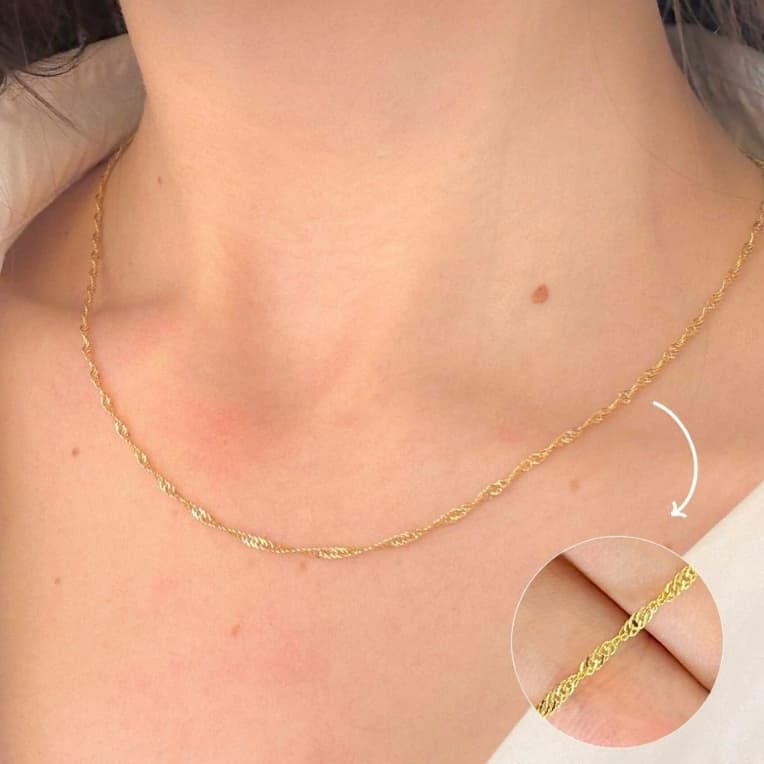Colar feminino folheado a Ouro elo Singapura 18k banhado