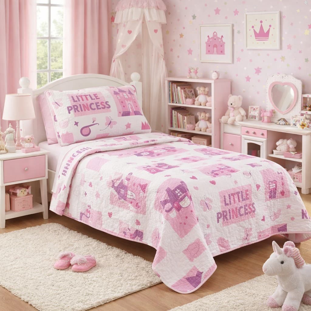 Kit Colcha Boutis Cobre Leito Solteiro Infantil Menina 2 Peças Dupla Face Menino e Menina Envio Imediato