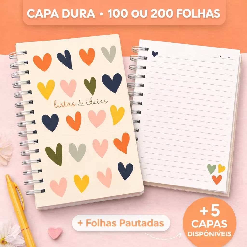Caderno de Anotações Capa Dura A5 100 Folhas Pautado Sketchbook Desenho Escolar Universitário