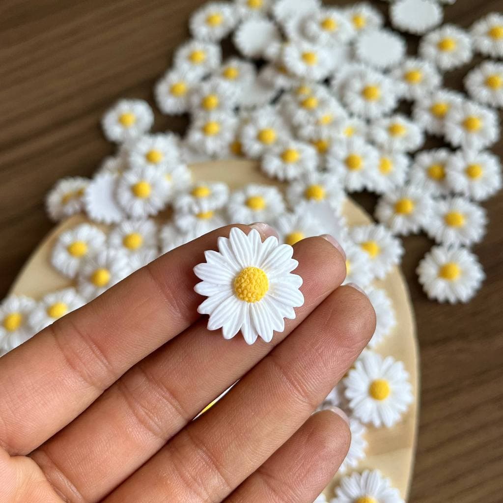 Aplique Resina Margarida Branca Flor Para Laços Artesanato Scrapbook 20mm pacote  10 20 30 Unidades COD.200496
