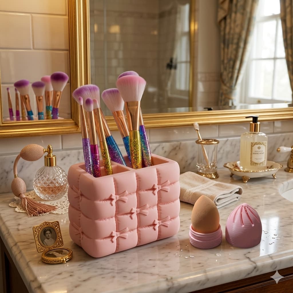 Organizador de maquiagens porta pinceis + porta esponja maquiagem blush
