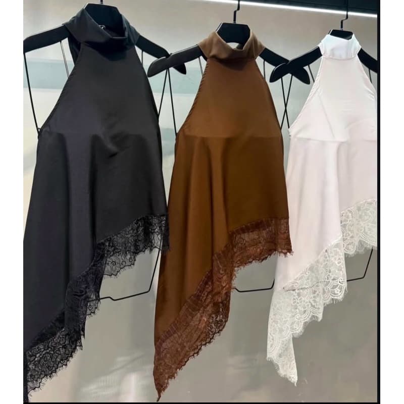 Blusa Feminina com renda Assimétrica Elegante em Duna | Cropped Feminino Moda Blogueira Tendência 2026 Nivia