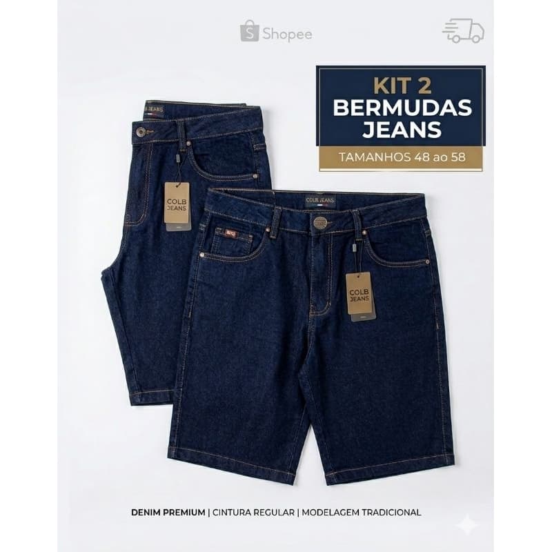 Kit 2 Bermudas Jeans Masculina Plus Size - Premium (48 ao 58)