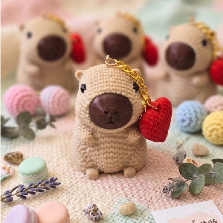 Chaveiro/Porta Chaves Capivara com textura de Crochê Amigurumi/Capybara fofa/impressão3D