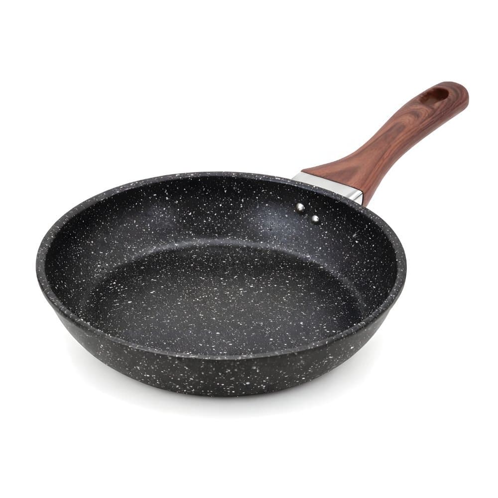 Frigideira 24cm Antiaderente Indução Stone Black Wood Alumínio Cabo Madeira - 1 Frigideira 24cm Antiaderente Indução
