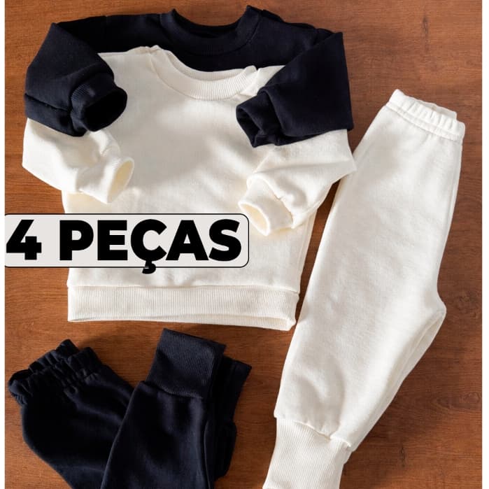 Conjunto Moletom Bebê 4 Peças Inverno Quentinho Macio 2 Blusas + 2 Calças