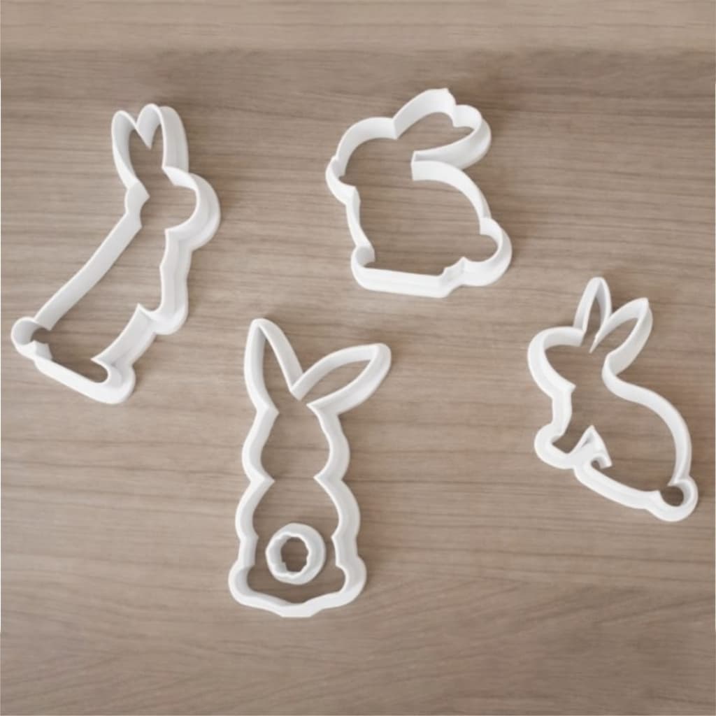 Kit com 4 Cortadores de Páscoa 4 Peças | Biscoito e Pasta Americana | Coelho, Coelhinhos da Páscoa