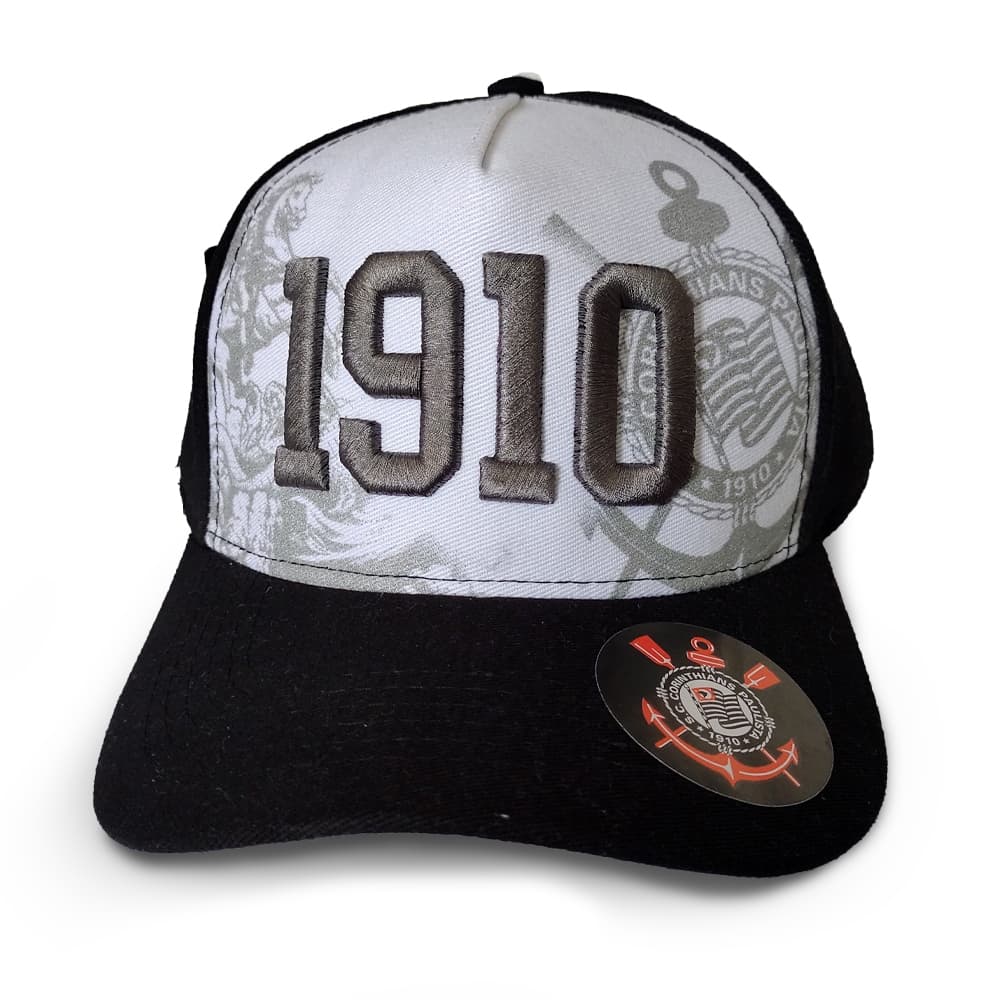 Boné Corinthians Bordado 1910 Preto e Branco – Aba Curva | Ajustável | Unissex