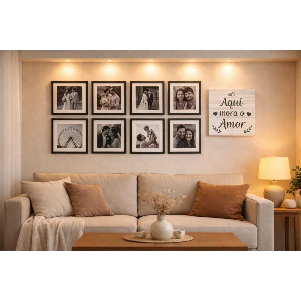 Quadros Personalizados Kit 8 +1 Grátis | Decoração Parede com Fotos Casal Família 20x20cm