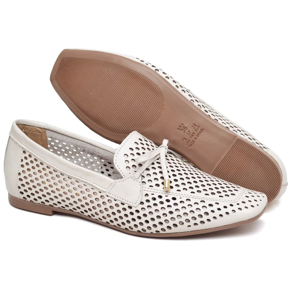 Sapatilha Mocassim Feminina Couro Legítimo Conforto e Estilo PB152/OffWhite