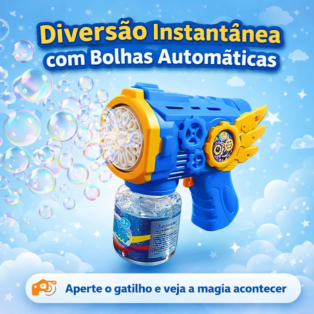 Pistola de Bolhas Automática Bubble Gun Infantil Brinquedo Faz Bolhas Festa Crianças com Refil