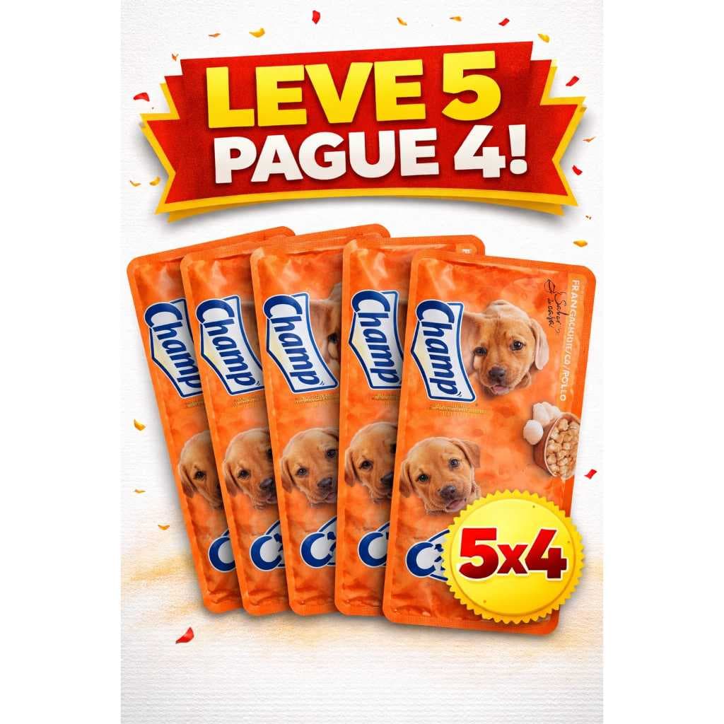 KIT PROMOÇÃO LEVE 5 PAGUE 4 – Sachê para Cachorro Filhote Sabor Frango 85g | Champ