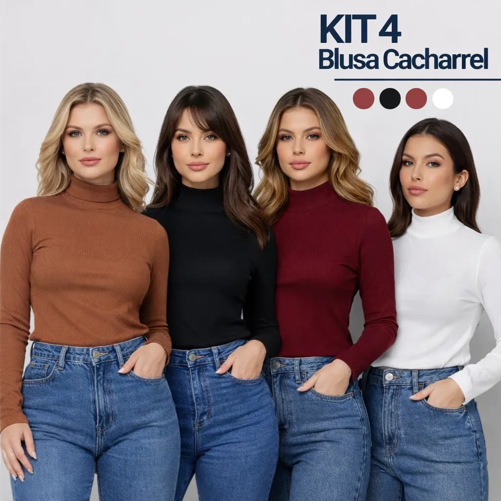 Blusa de Frio Feminina Cacharrel Segunda Pele Canelada Manga Longa Gola Alta