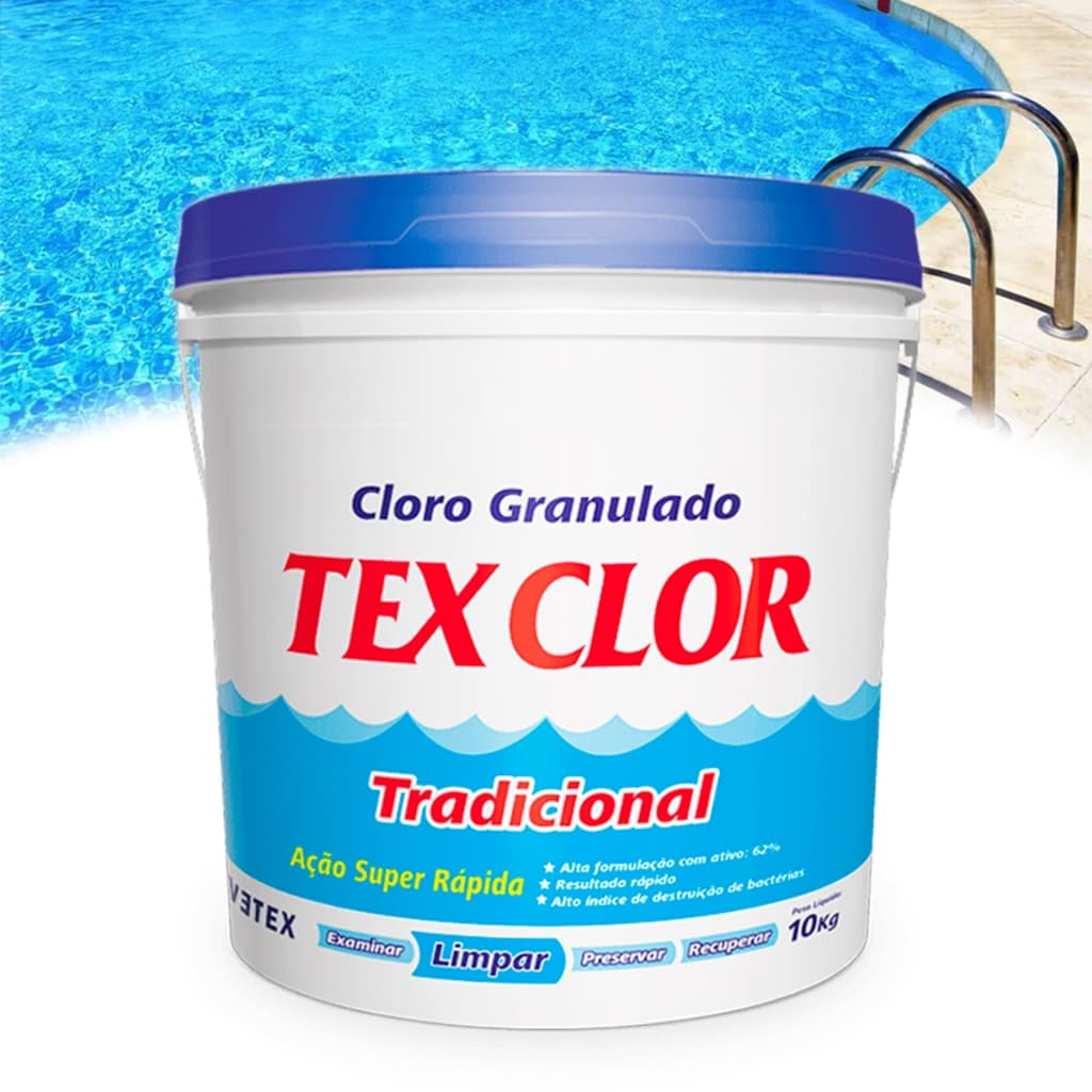 Balde De Cloro Para Piscina Granulado Tradicional 65% Limpeza Multiação 10Kg Vetex