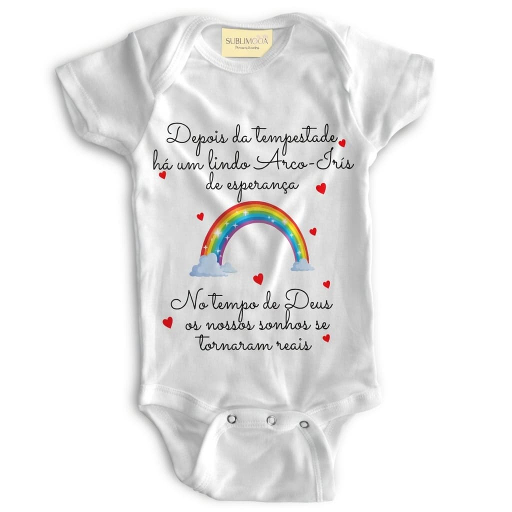 🌈 Body Bebê Personalizado - Arco-Íris de Esperança - Estica! - Poliéster + Elastano 👶✨