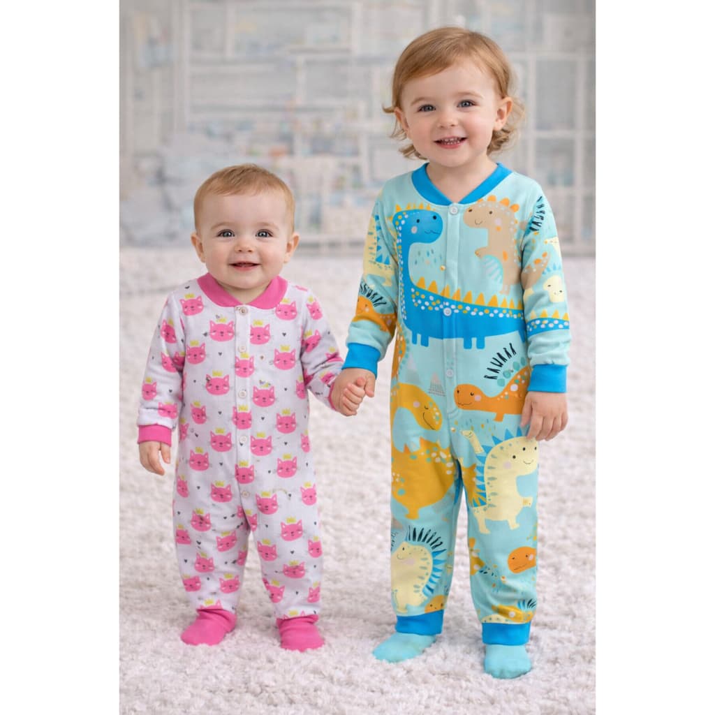 Kit 2 Macacão Soft Bebe Quentinho Infantil Estampado Menina e Menino