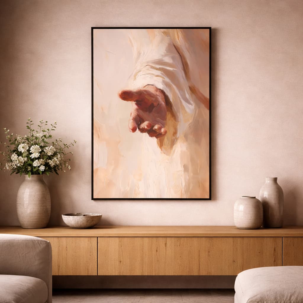 Quadro Decorativo Arte Moderna Mão de Jesus Cristo Estendida Minimalista Clean Decoração Sala Hall