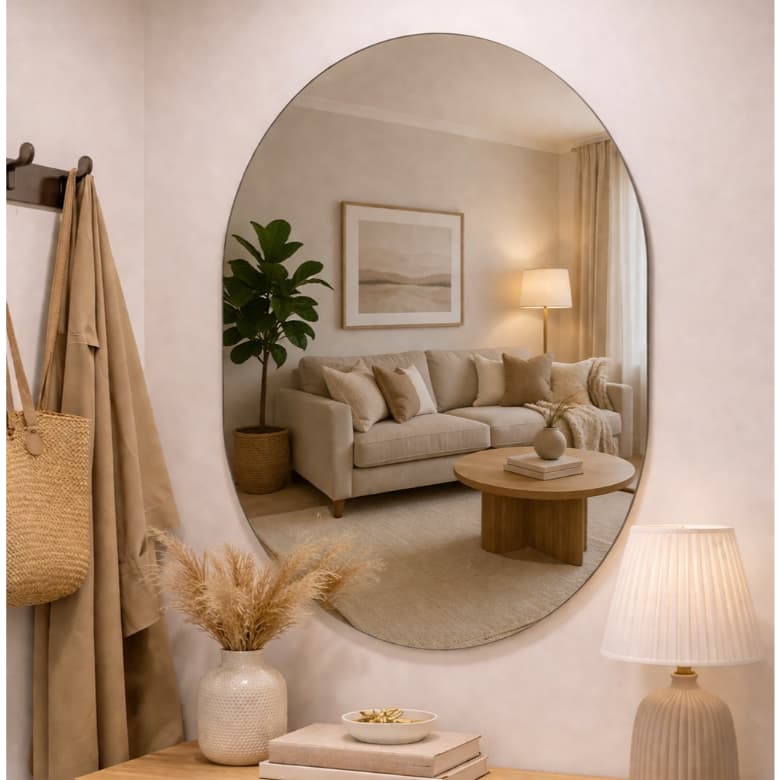 Espelho Oval Lapidado Decorativo para Banheiro Sala Hall de Entrada Quarto 80 x 50 cm