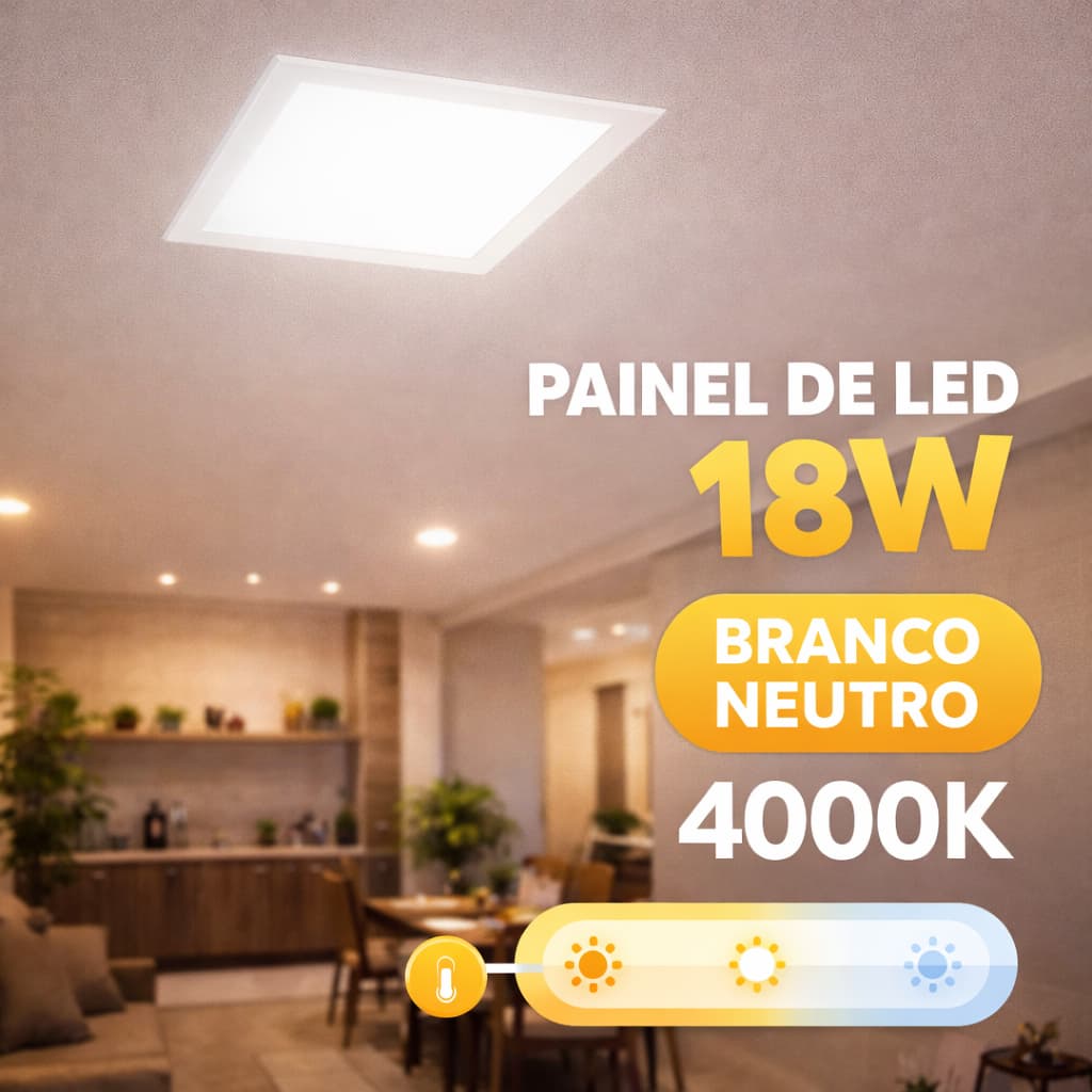Painel Plafon Led Embutir 18w Quadrado 22cm Branco neutro 4K