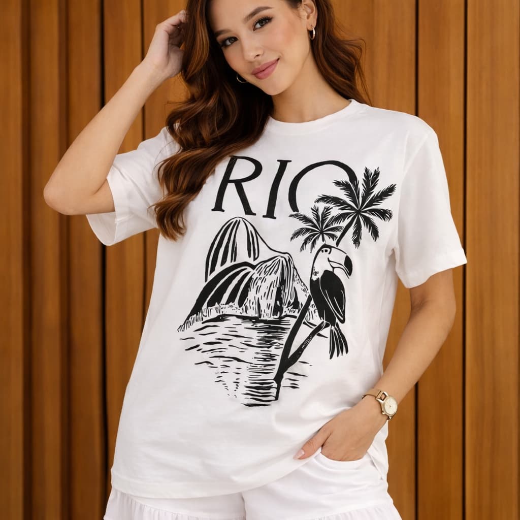 Blusa Oversized Feminina Rio Preto Estampa Tropical Algodão