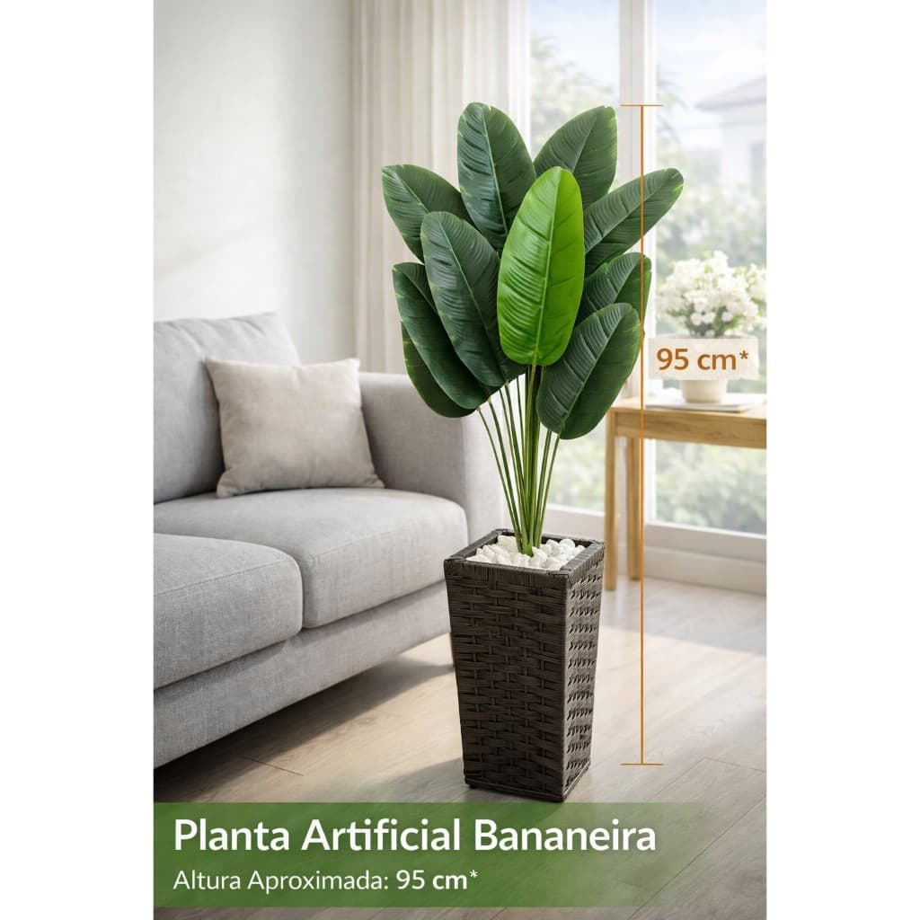 Planta Artificial Bananeira 95cm com Vaso Decorativo | Kit Completo