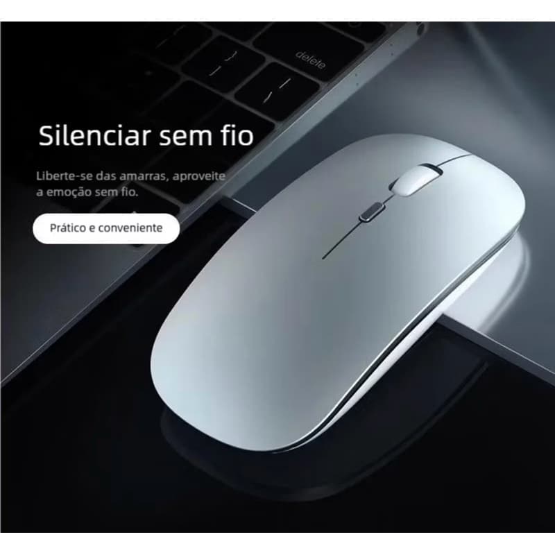 Mouse Sem Fio Bluetooth Recarregável LED Mouse Portátil Silencioso Notebook PC Prata