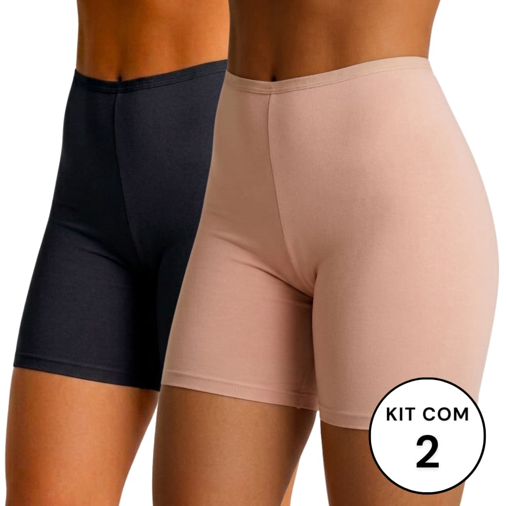 Kit 2 Shorts Anágua Segunda Pele Cintura Alta Modeladora Cós Alto Antiatrito Não Marca Conforto Saia
