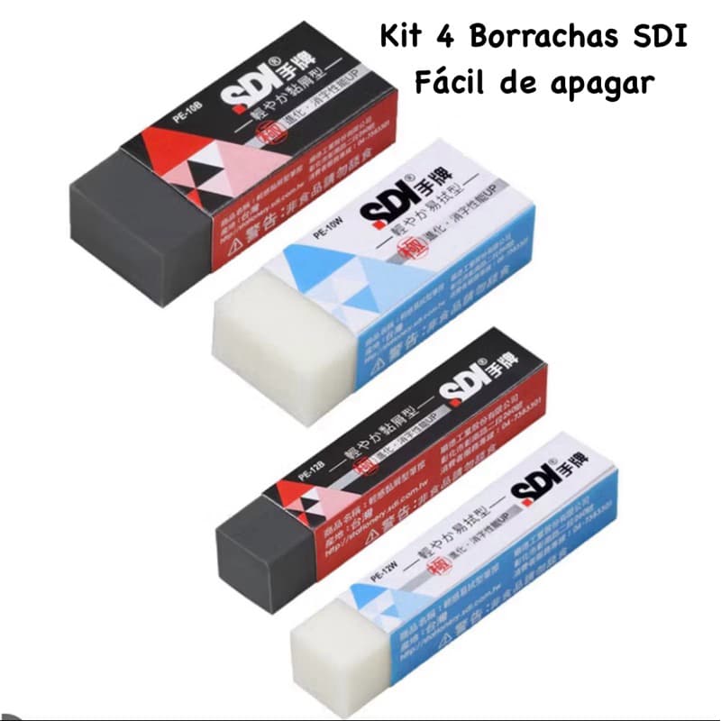 Kit 4 Borrachas Light Sdi Fácil de Apagar Branco/preto