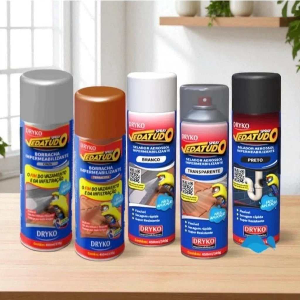 Spray Impermeabilizante Emborrachado Dryko 400ml para Vedação de Trincas Vazamentos Reparo Telhas Calhas Paredes Canos