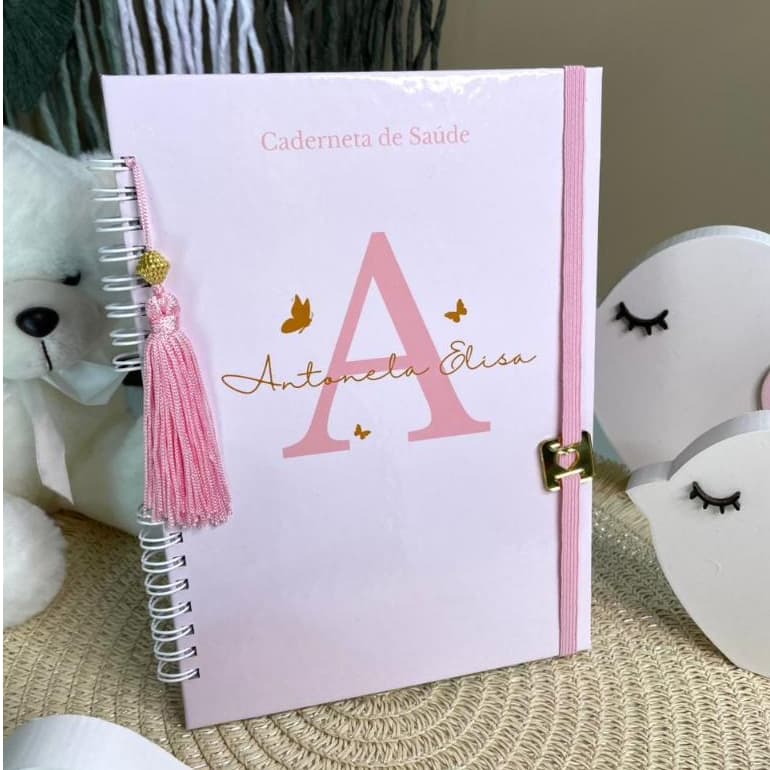 CADERNETA DE SAUDE VACINAÇAO PERSONALIZADA LUXO MENINA BORBOLETA INICIAL MINIMALISTA