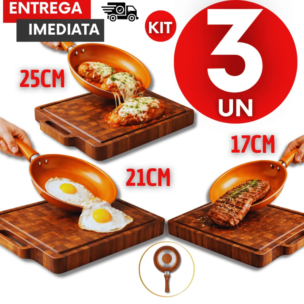 Frigideiras Estilo cobre Revestimento Antiaderente 17/21/25cm Frigideira Multiuso Cabo Antitérmico
