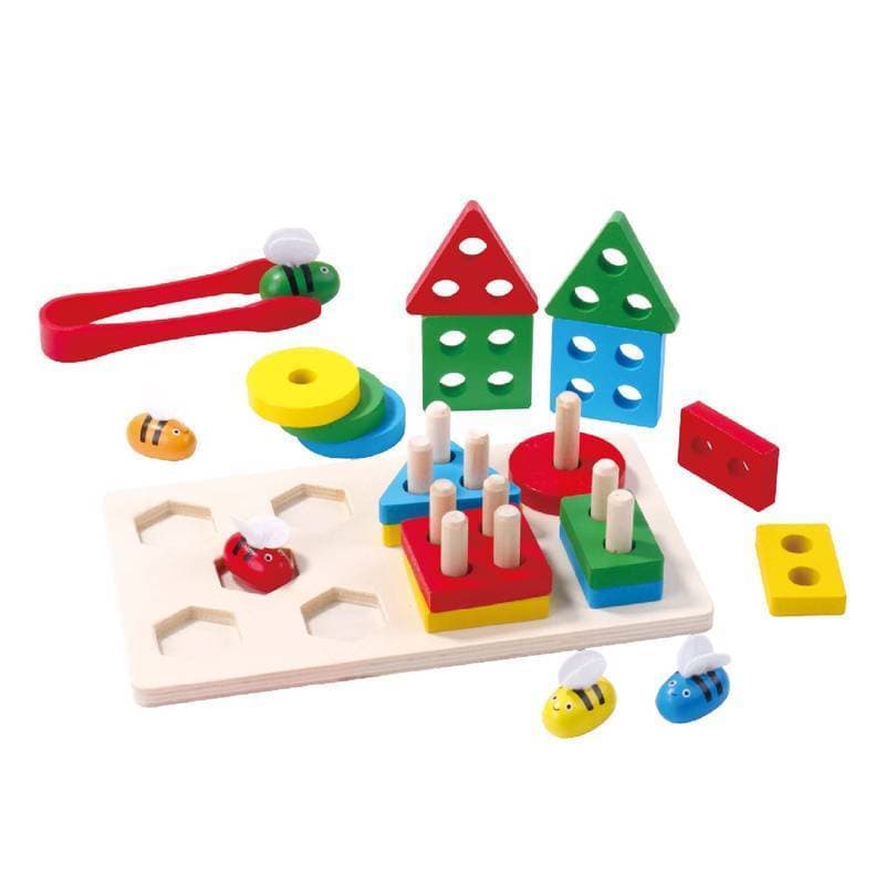 Brinquedo Madeira Encaixe Divertido Montessori Formas Pinça +3 Anos