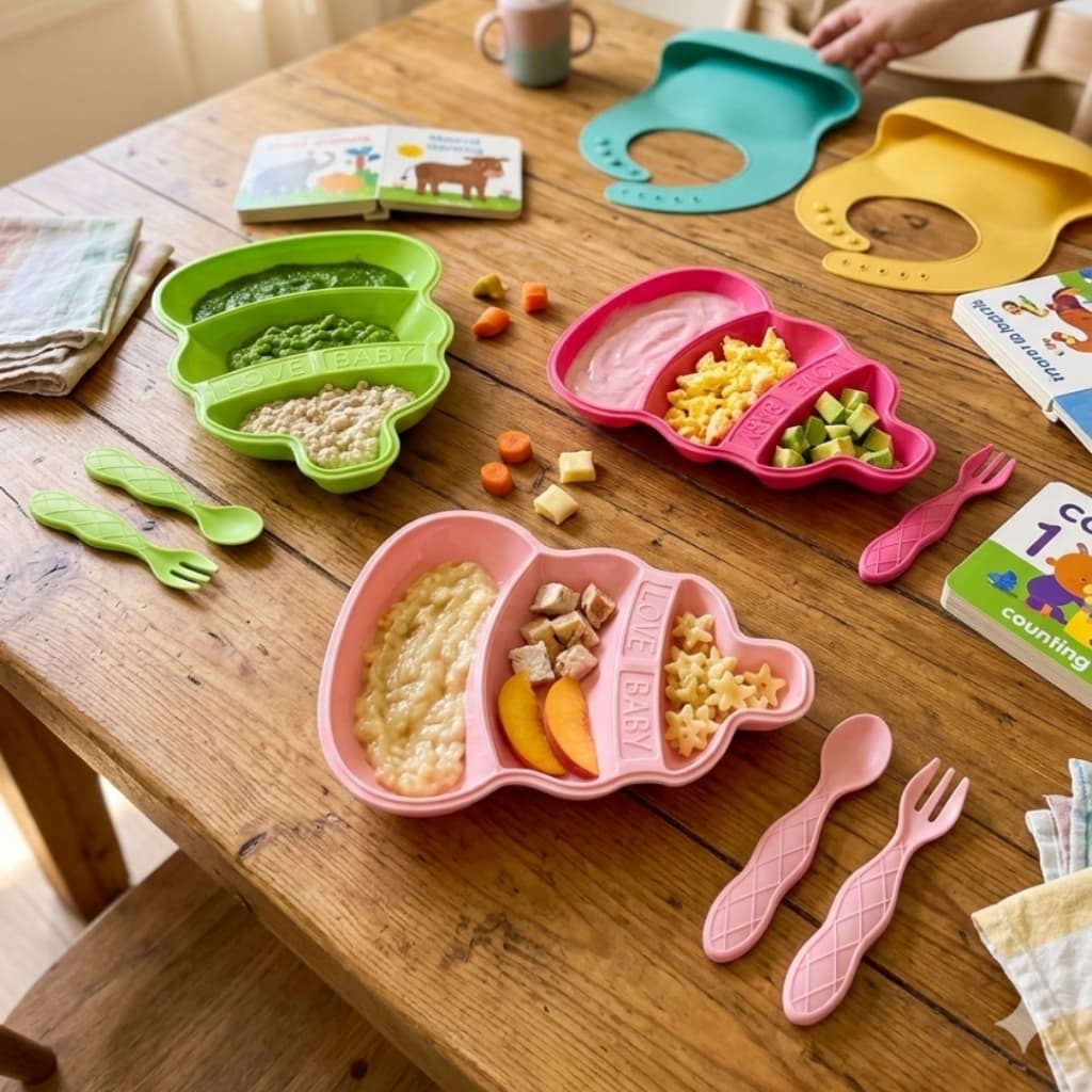 Kit Introdução Alimentar 3 Peças Pratinho Com Divisórias Talheres Ergonômicos Alimentação BLW