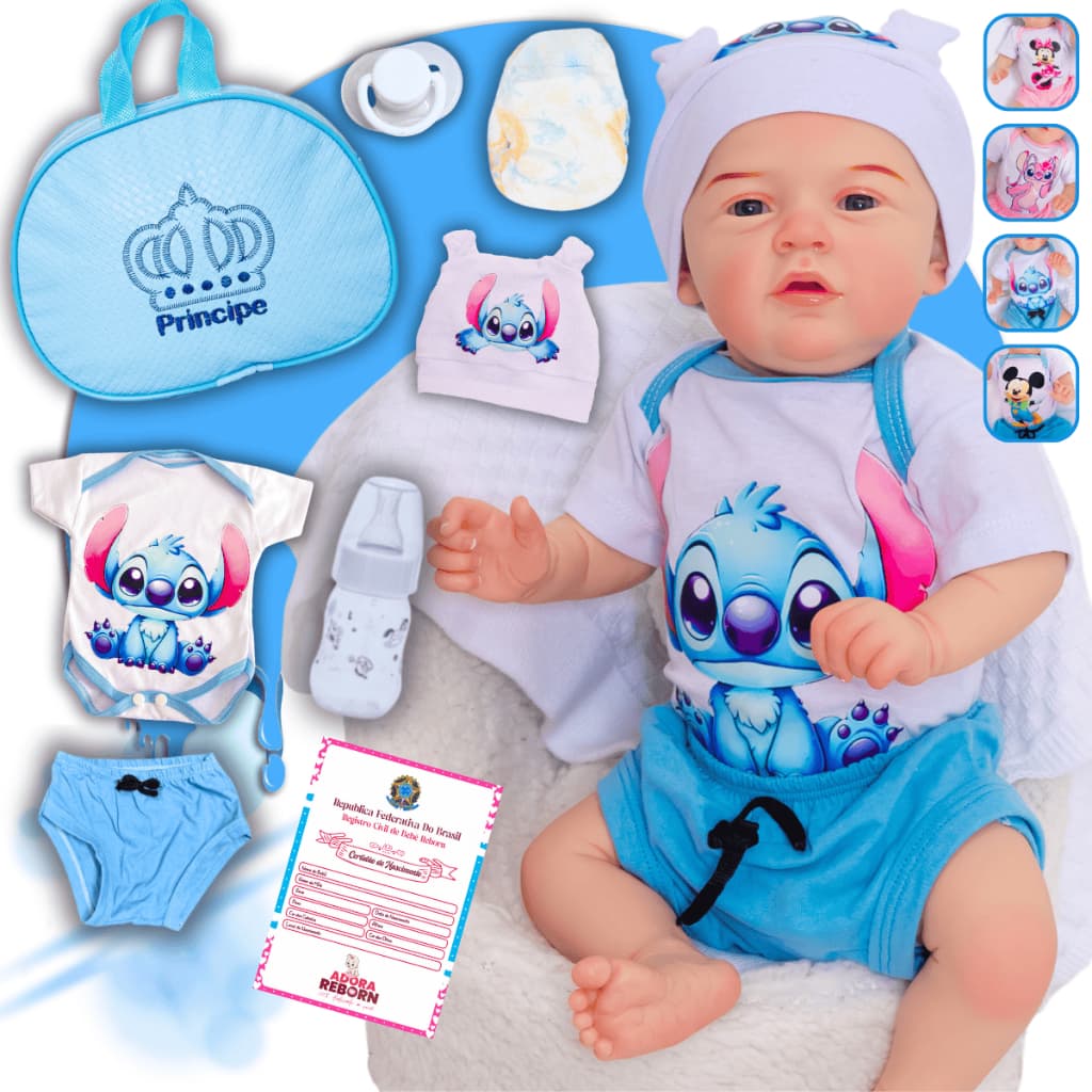 Bebê Reborn Menino Boneco Realista Mary Mickey Original de Silicone Com Bolsa Maternidade