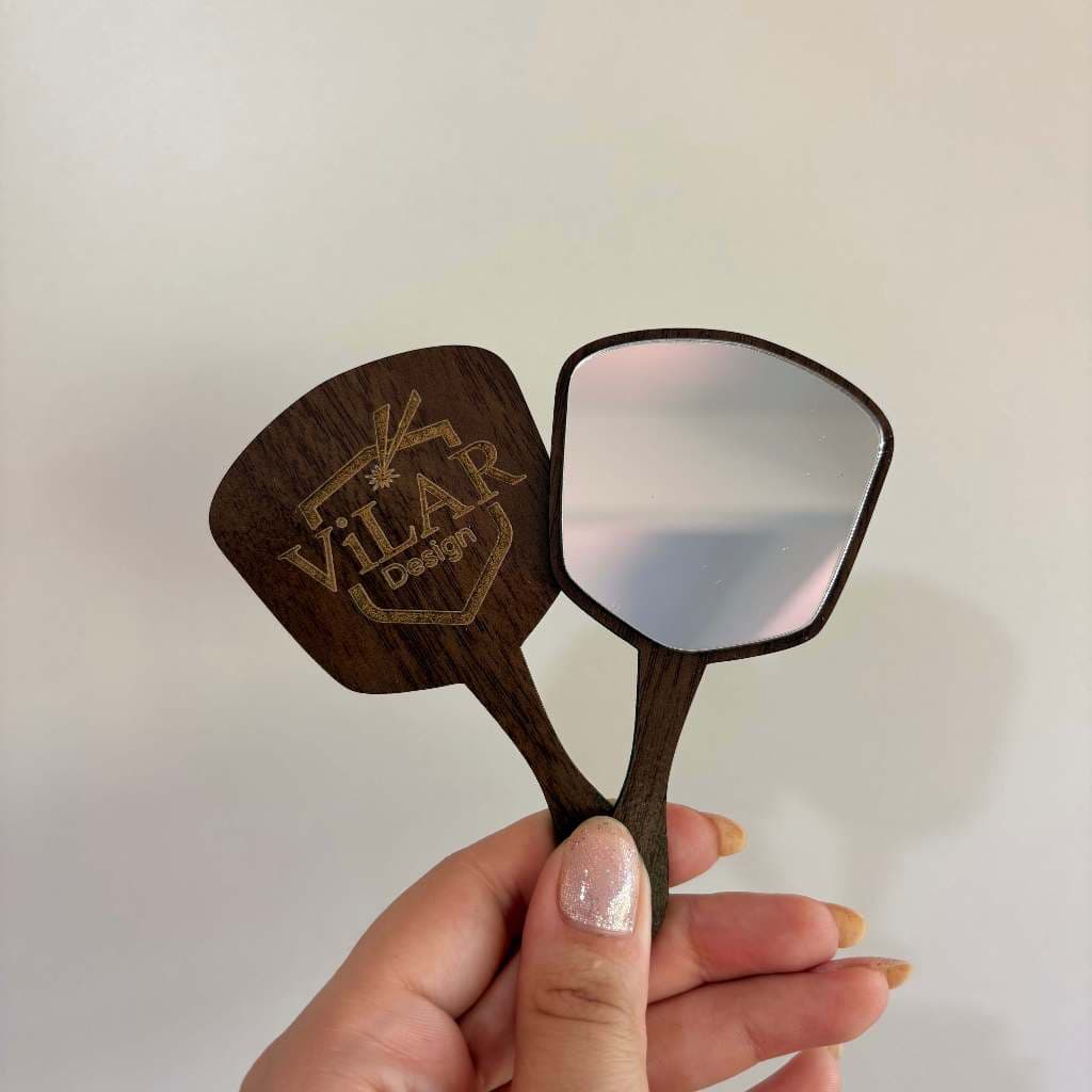 Mini espelho mdf amadeirado e acrílico com logo gravada a laser Kit com 10 formato pocket
