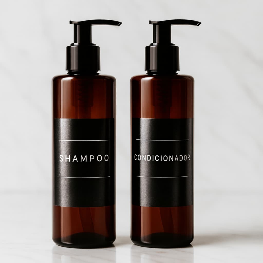 Kit 2 Frascos Âmbar Luxo Shampoo E Condicionador 200ml Banheiro Decor Kit Viagem