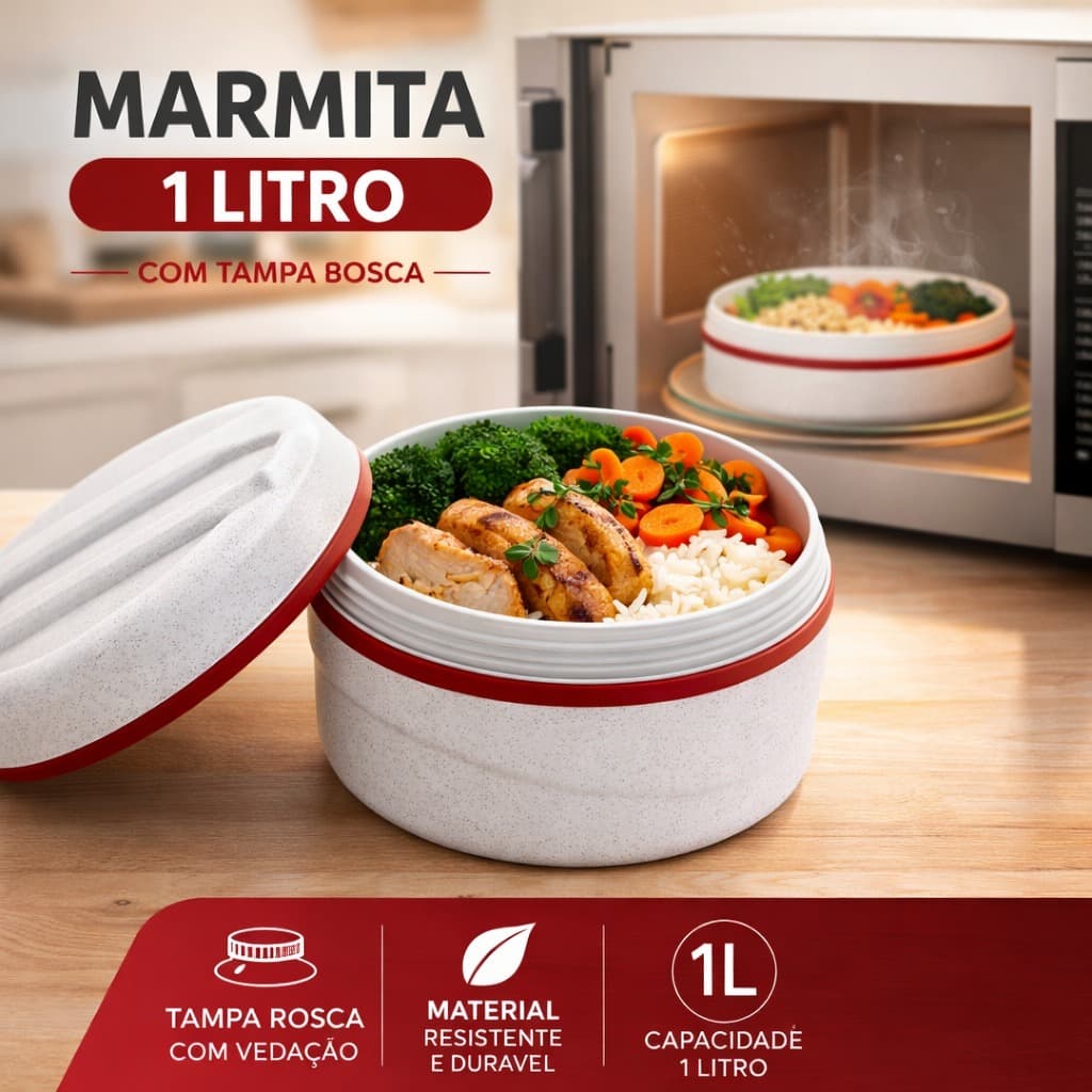Pote Marmita Térmico 1L Marmorizado com Tampa Rosqueável – Prático e Seguro