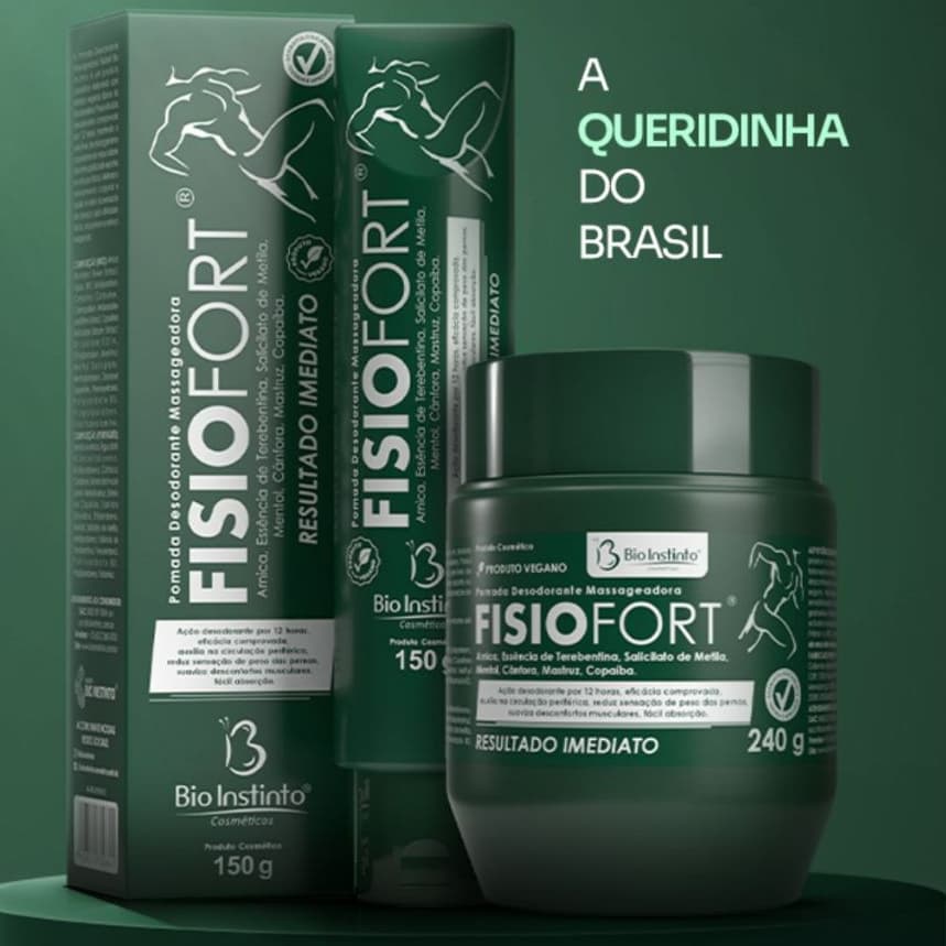 Kit Pomada Massageadora Fisiofort 150g + Pote Fisiofort Verde 240g  Bio Instinto Relaxamento Muscular