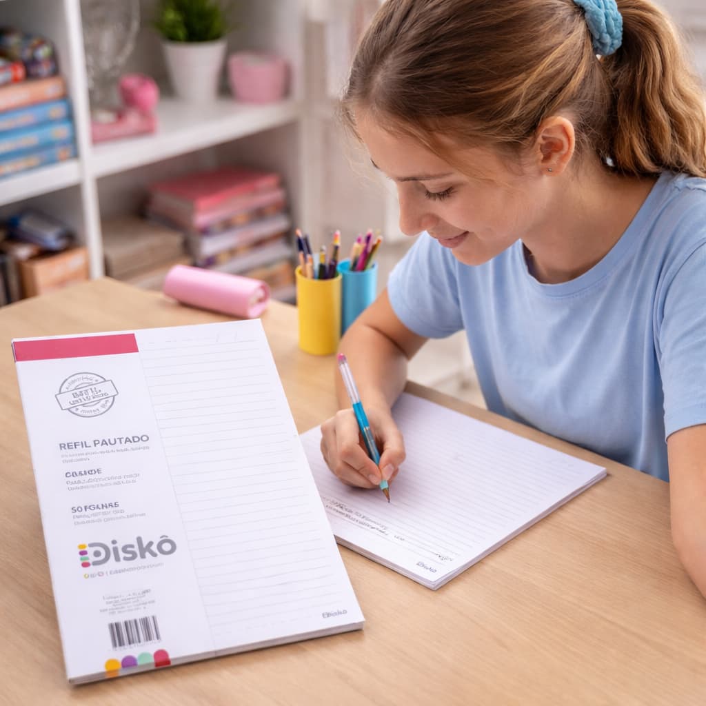 Refil Caderno Disco Pautado 50 Folhas Reposicionavel Grande Organizador Escolar Estudo