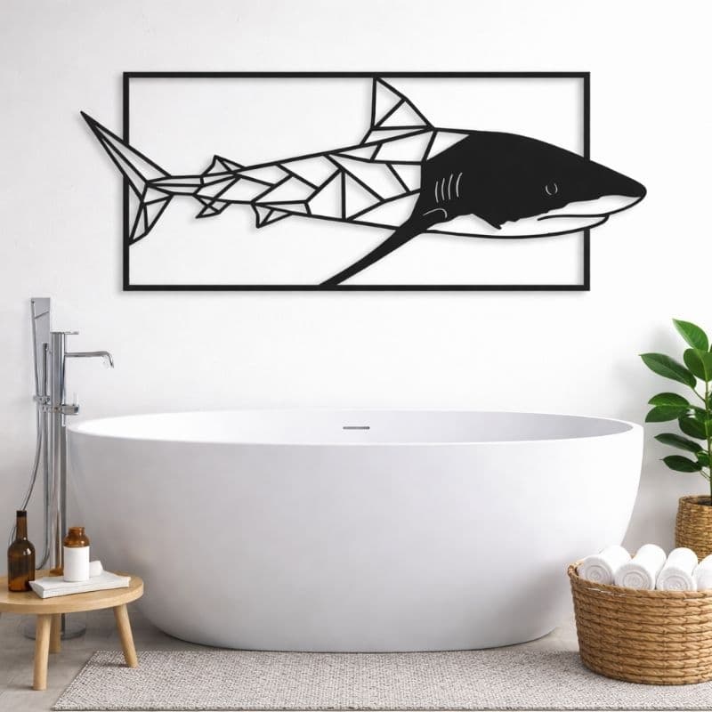 Quadro Decorativo Tubarão em MDF Preto Fosco