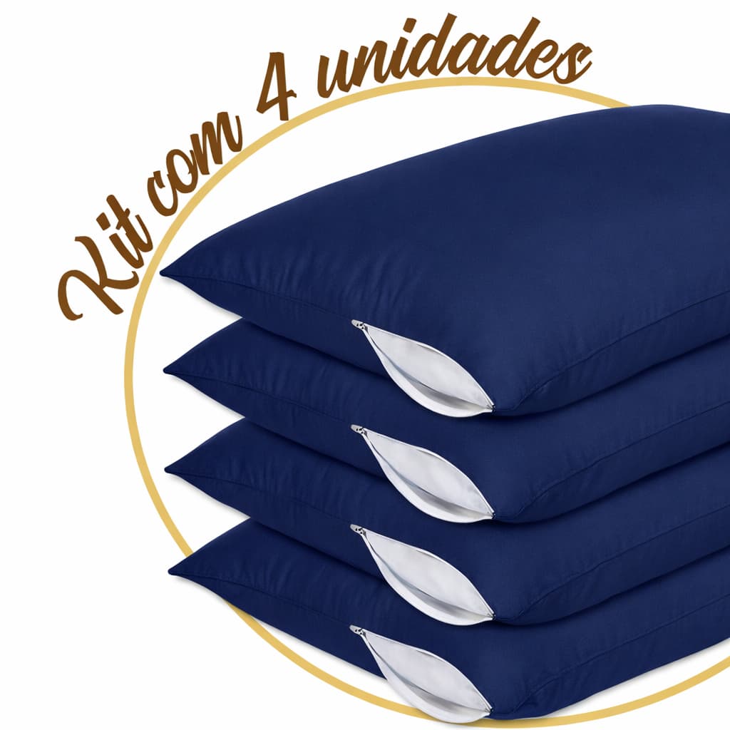 kit 4 Capas Protetora Fronha Travesseiro com Ziper AZUL Anti Ácaro Proteção  / 2 pçs e 4 pçs
