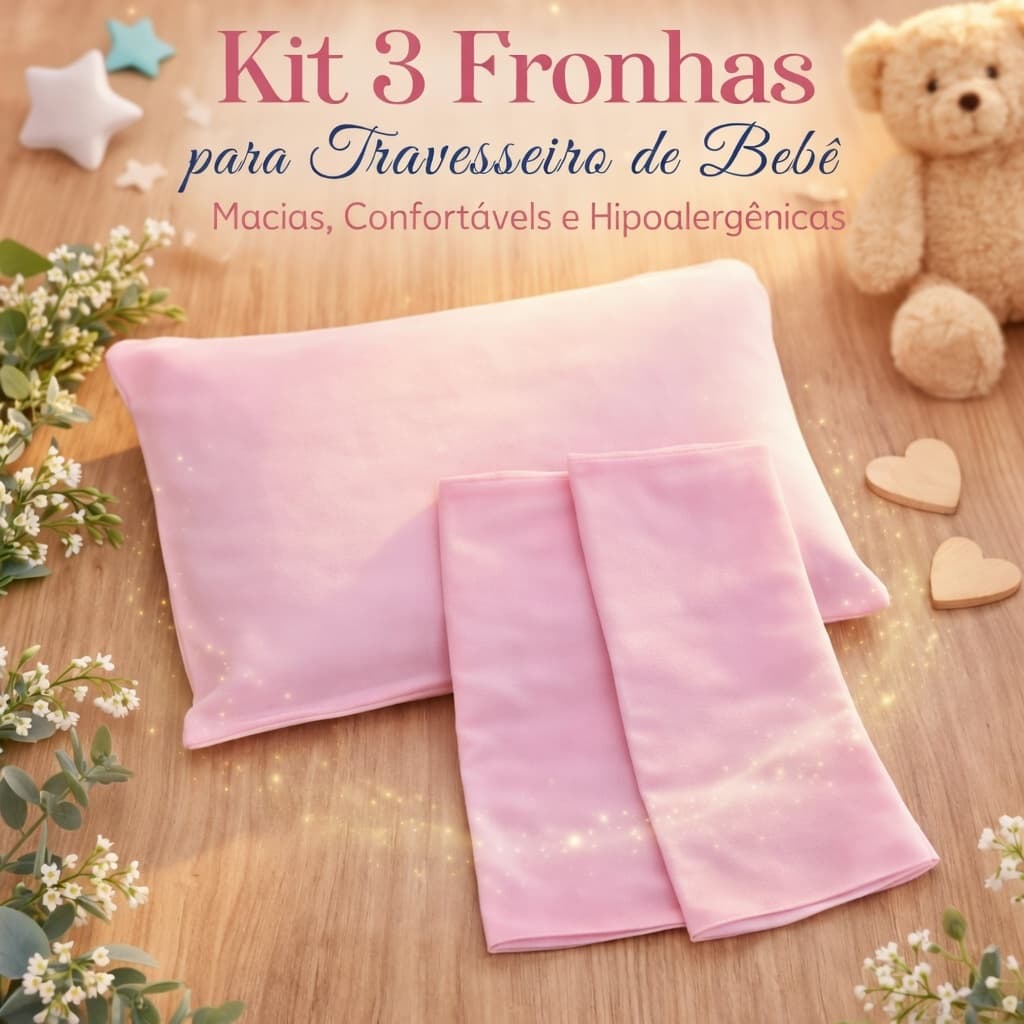 Kit de 3 Fronhas para Travesseiro Antissufocante de Bebê RN Berço 100% Algodão Maternidade Enxoval