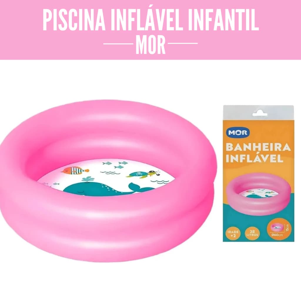 Piscina Infantil Inflável 28 L Redonda Inflável Àgua E Peixinhos Banheira MOR