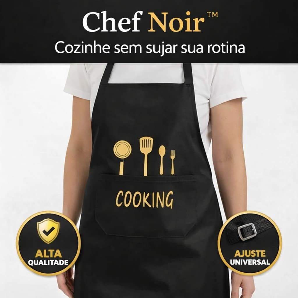 Avental de Cozinha Impermeável Anti Manchas Chef Noir™ Ajustável Profissional Lavável Resistente