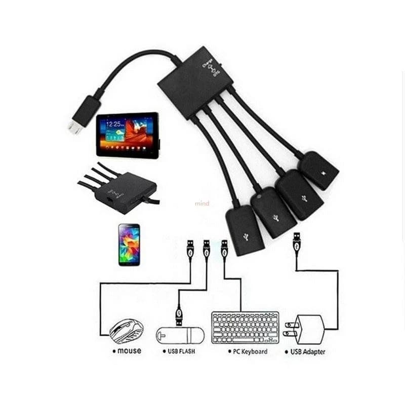 Hub 4/3-IN-1 OTG  Micro USB 2.0 Cabo Adaptador De Energia Para Telefone Android Tablet PC Multiportas