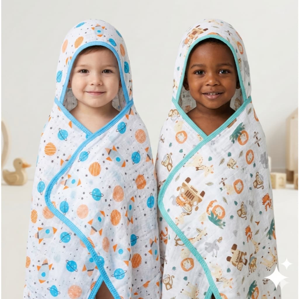 kit 2 Toalha Banho com Capuz Bebe Enxoval Maternidade Tecido de Fralda Soft 100% Algodão Macia
