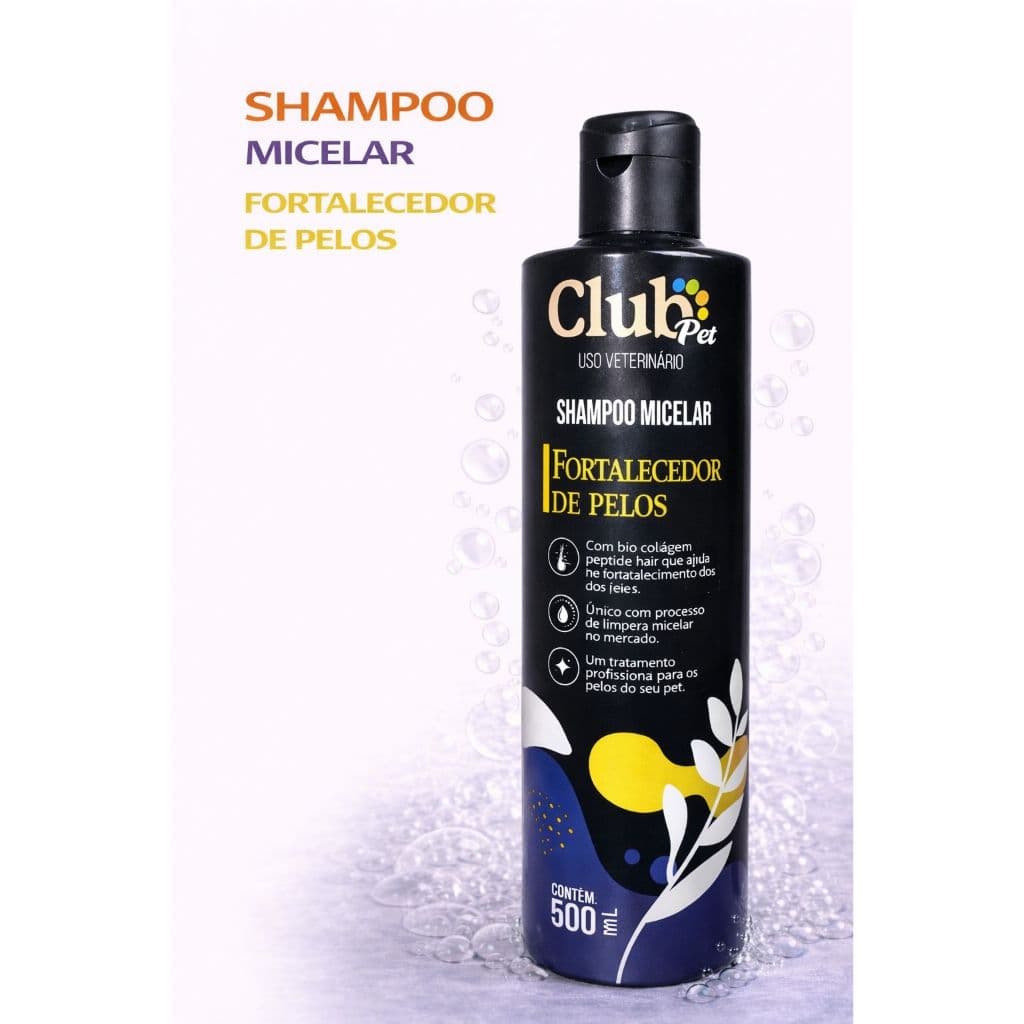 Shampoo Micelar Fortalecedor de Pelos Pet Cães e Gatos Anti Queda e Fortalecimento 500ml Club Pet