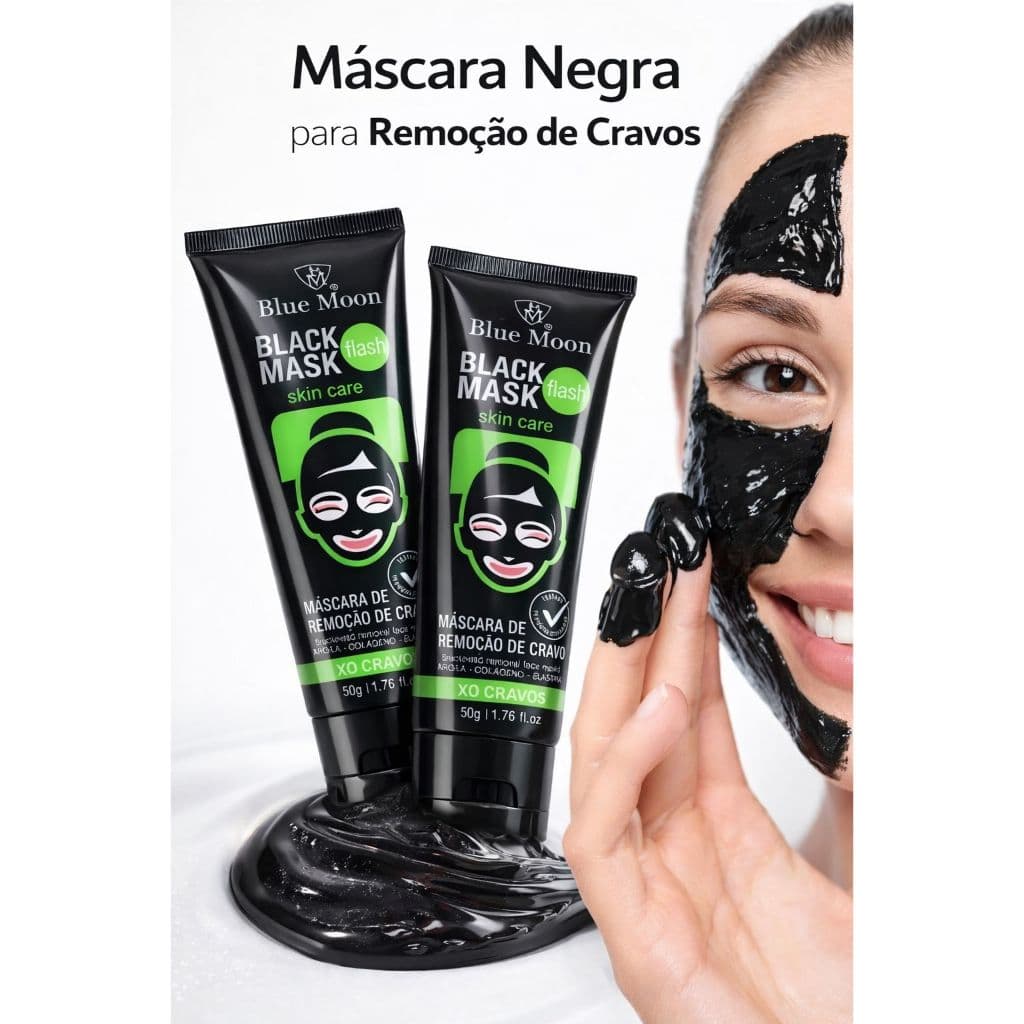 Máscara Facial Negra Removedora de Cravos Blue Moon - Limpeza Profunda de Poros e Controle de Oleosidade - Skincare 50g