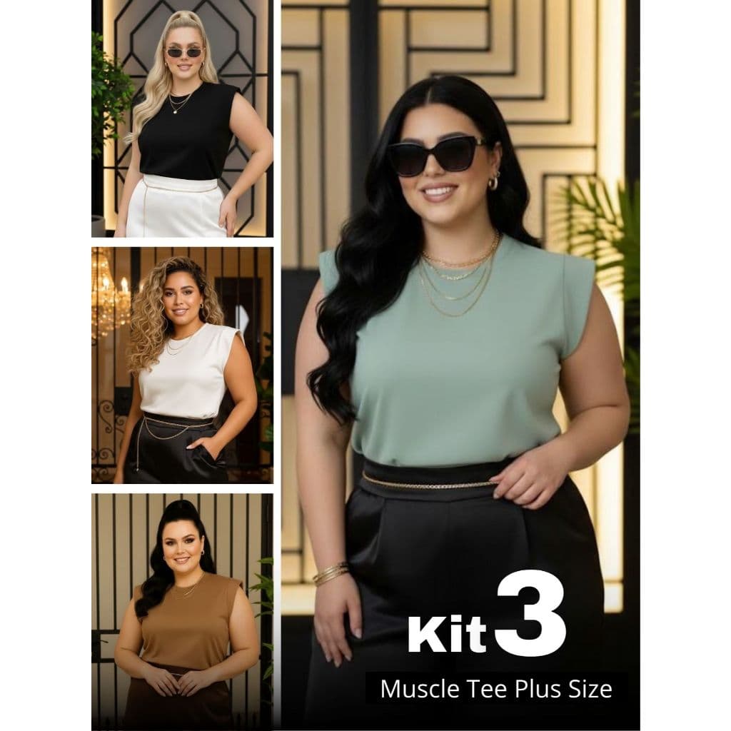 Kit 3 Blusas Feminina Plus Size Muscle Tee Moderna Casual 100% Algodão - J00